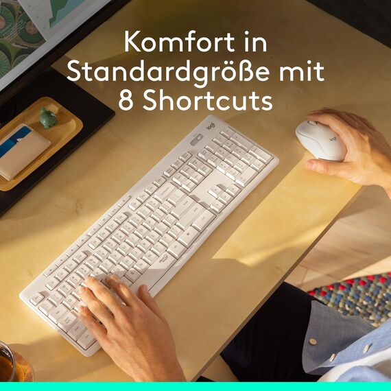 Logitech MK295 kabelloses Tastatur-Maus-Set mit SilentTouch-Technologie, Shortcut-Tasten, optischer Spurführung, Nano USB-Empfänger, verzögerungsfreier Drahtlosverbindung, QWERTZ layout- Weiß