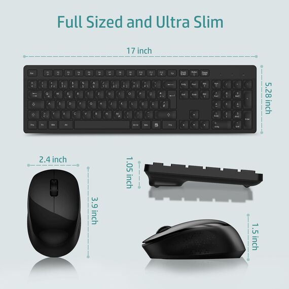 LeadsaiL K786 Tastatur Maus Set Kabellose, Tastatur und Maus, QWERTZ Deutsches Layout Funktastatur mit Maus, Flüsterleiser Tastenanschlag, 2.4 GHz mit 2-in-1 USB Nano Empfänger für PC/Laptop(Schwarz)
