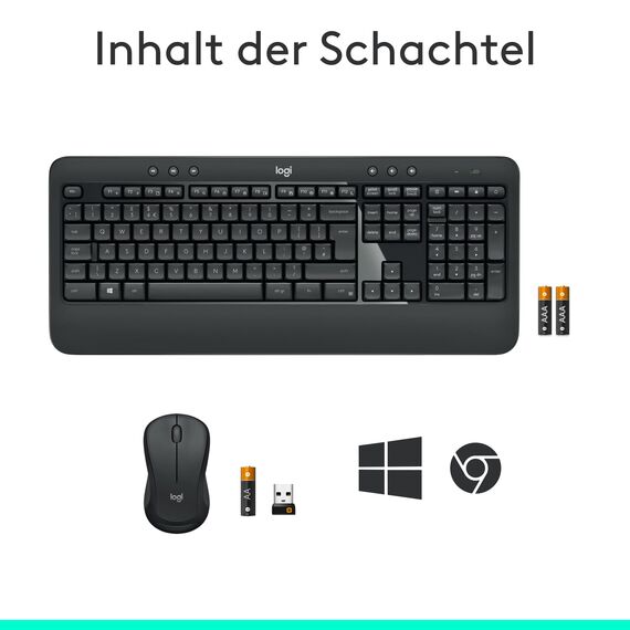 Logitech MK540 Advanced Kabellose Tastatur und Maus Combo - Schwarz + Norton 360 Deluxe 2024, Antivirensoftware für 3 Geräte