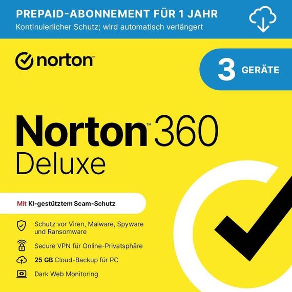 Logitech MK540 Advanced Kabellose Tastatur und Maus Combo - Schwarz + Norton 360 Deluxe 2024, Antivirensoftware für 3 Geräte