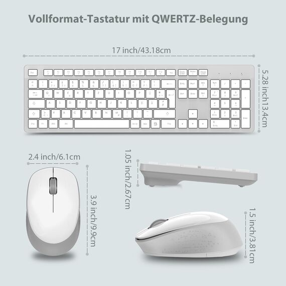 LeadsaiL K786 Tastatur Maus Set Kabellose, Tastatur und Maus, QWERTZ Deutsches Layout Funktastatur mit Maus, Flüsterleiser Tastenanschlag, 2.4 GHz mit 2-in-1 USB Nano Empfänger für PC/Laptop (Gray)