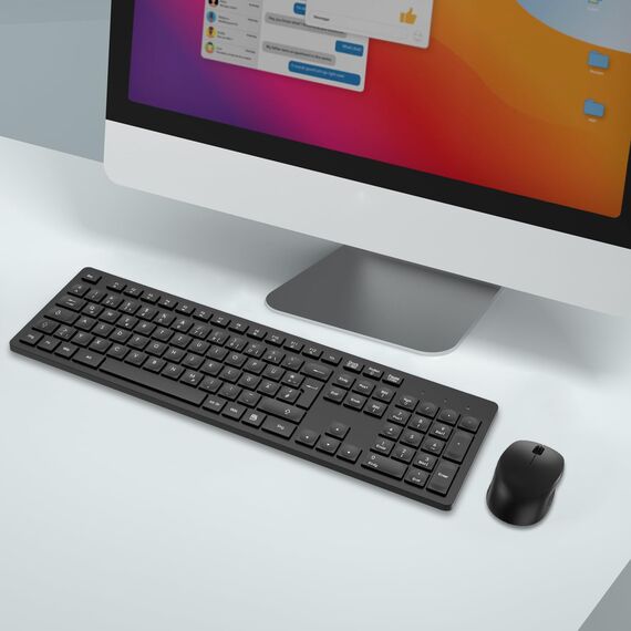 LeadsaiL K786 Tastatur Maus Set Kabellose, Tastatur und Maus, QWERTZ Deutsches Layout Funktastatur mit Maus, Flüsterleiser Tastenanschlag, 2.4 GHz mit 2-in-1 USB Nano Empfänger für PC/Laptop(Schwarz)