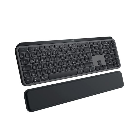 Logitech MX Keys S Plus kabellose Tastatur Uns Palm Rest Low Profile, Fluid Quiet Typing, Programmable, Backlighting, Bluetooth, USB C, Windows PC, Linux, Chrome, Mac, Deutsches QWERTZ - Grau
