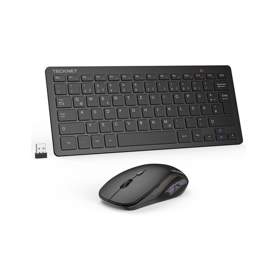 TECKNET Kabelloses Tastatur Maus Set, Deutsch QWERTZ Layout, 2.4 GHz Funk Mini Tastatur Mouse, 15m Reichweite Verbindung, Wireless Leise Funktastatur mit Maus für PC, Laptop, Smart TV, Schwarz