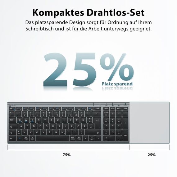 iClever Bluetooth Tastatur mit Maus, Tastatur Maus Set Kabellos,Wiederaufladbare Dualmodus (Bluetooth 5.0+2.4G) Funktastatur, für PC/Laptop, QWERTZ Layout, Grau