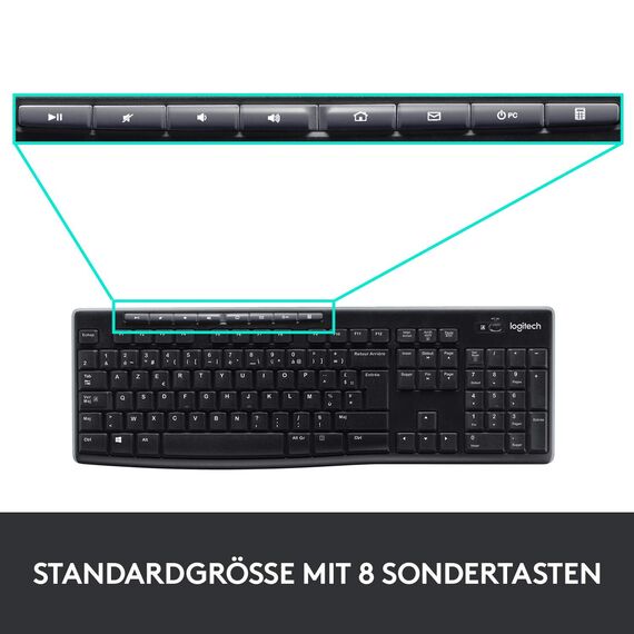 Logitech MK270 Combo Tastatur und kabellose Maus kabellosem Nano-Empfänger (QWERTZ- Deutsches Tastaturlayout) schwarz (Combo | 10er Pack)