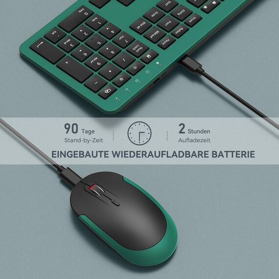 Tastatur Maus Set Kabellos, seenda SK38-3 Ultra-Dünne Wiederaufladbare Funktastatur, Ergonomische Keyboard Mouse mit Silikon Staubschutz für PC/Laptop/Smart TV, QWERTZ Layout