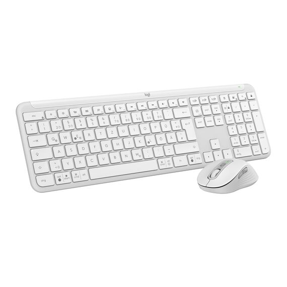 Logitech MK950 Signature Slim kabelloses Tastatur-Maus-Set, schlankes Design, leise tippen, Wechsel zwischen DREI Geräten, Bluetooth, mehrere Betriebssysteme, Windows und Mac, DEU QWERTZ-Layout, Weiß