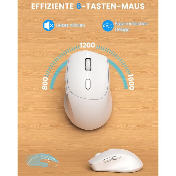 Tastatur Maus Set kabellos, 2.4G keine Latenz Ergonomische Tastatur kabellos Set, Handballenauflage, Telefonhalter, Akku im Lieferumfang enthalten, Leise Maus und Tastatur für Laptop, PC, Windows-Weiß