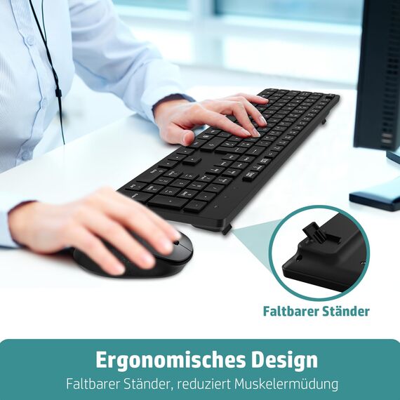 LeadsaiL K786 Tastatur Maus Set Kabellose, Tastatur und Maus, QWERTZ Deutsches Layout Funktastatur mit Maus, Flüsterleiser Tastenanschlag, 2.4 GHz mit 2-in-1 USB Nano Empfänger für PC/Laptop(Schwarz)