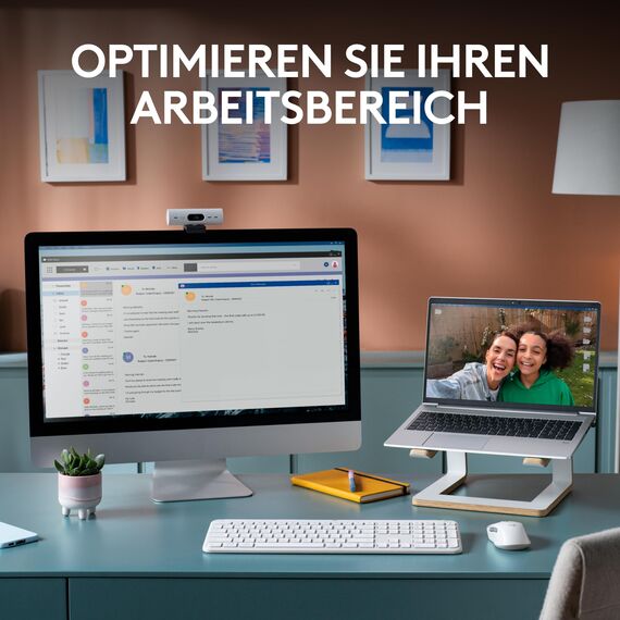 Logitech MK950 Signature Slim kabelloses Tastatur-Maus-Set, schlankes Design, leise tippen, Wechsel zwischen DREI Geräten, Bluetooth, mehrere Betriebssysteme, Windows und Mac, DEU QWERTZ-Layout, Weiß