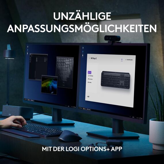 Logitech MX Keys S kabellose Tastatur, Low Profile, Fluid Quiet Typing, Programmable, Backlighting, Bluetooth, USB C Rechargeable, für Windows PC, Linux, Chrome, Mac, Deutsches QWERTZ, Pale Grey