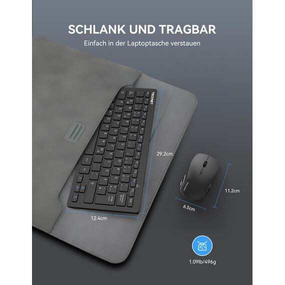 TECKNET Kabelloses Tastatur Maus Set, Deutsch QWERTZ Layout, 2.4 GHz Funk Mini Tastatur Mouse, 15m Reichweite Verbindung, Wireless Leise Funktastatur mit Maus für PC, Laptop, Smart TV, Schwarz