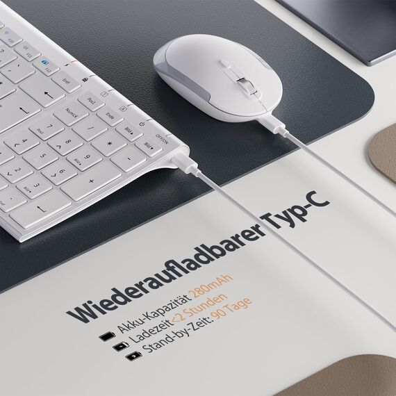 Tastatur Maus Set Kabellos, iClever kabellose Tastatur und Maus Ultra-Dünne Wiederaufladbare Funktastatur für PC/Laptop/Smart TV, QWERTZ Layout, Weiß