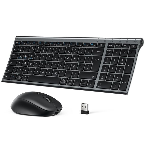 iClever Bluetooth Tastatur mit Maus, Tastatur Maus Set Kabellos,Wiederaufladbare Dualmodus (Bluetooth 5.0+2.4G) Funktastatur, für PC/Laptop, QWERTZ Layout, Grau