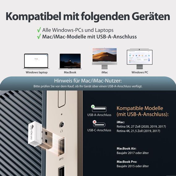 Tastatur Maus Set Kabellos, iClever Kabellose Tastatur und Maus, Wiederaufladbare, Deutsche QWERTZ Layout Funktastatur für Computer/Desktop/PC/Laptop/Windows 10/8/7, Weiß und Silber