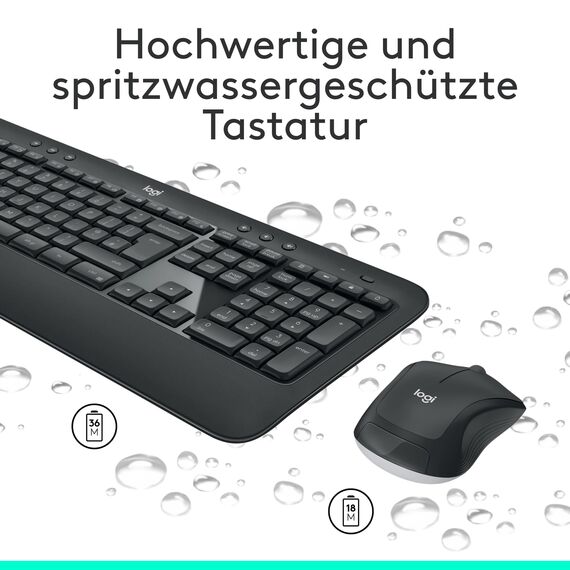 Logitech MK540 Advanced Kabellose Tastatur und Maus Combo - Schwarz + Norton 360 Deluxe 2024, Antivirensoftware für 3 Geräte