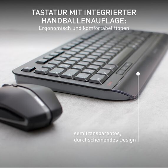 CHERRY GENTIX Desktop, Kabelloses Tastatur-Maus-Set, Deutsches Layout (QWERTZ), 2,4 GHz Funk, Integrierte Handballenauflage, Symmetrische Maus, Schwarz