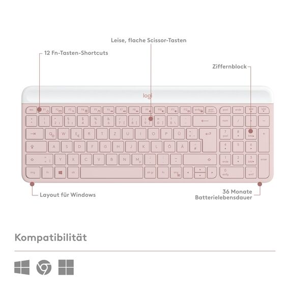 Logitech 920-011314 Kombination aus Maus und Tastatur, Rosa