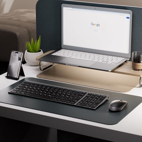 2.4G Maus Set kabellos, iClever Aluminium Wireless Slim Tastatur QWERTZ Layout (Deutsch), für Computer/Desktop/PC/Laptop/Oberfläsche/Smart TV und Windows 10/8/7/Vista/XP (2.4GHz, USB)