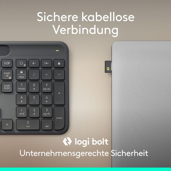 Logitech Signature Slim Solar+ K980 for Business, kabellose Tastatur, leises Tippen, sicherer Empfänger, Bluetooth, Windows, Mac, QWERTZ DEU – Graphit
