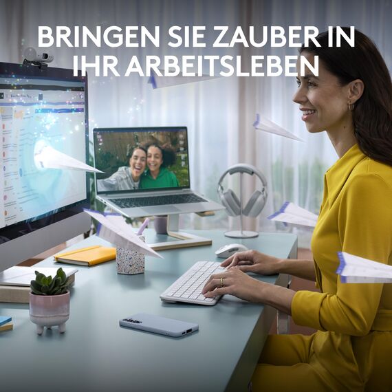 Logitech MK950 Signature Slim kabelloses Tastatur-Maus-Set, schlankes Design, leise tippen, Wechsel zwischen DREI Geräten, Bluetooth, mehrere Betriebssysteme, Windows und Mac, DEU QWERTZ-Layout, Weiß