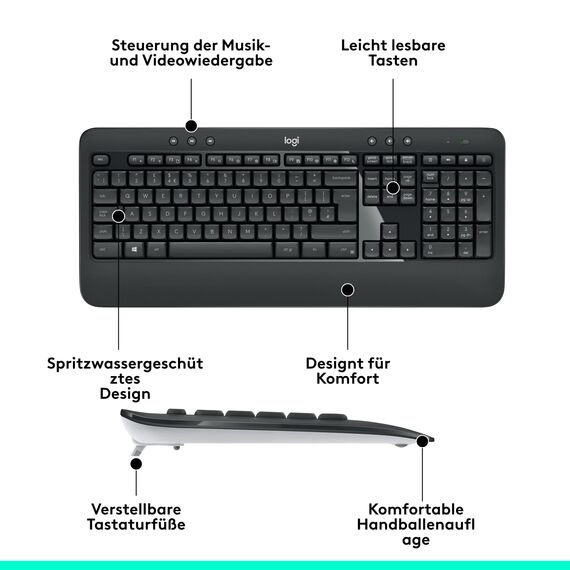Logitech MK540 Advanced Kabellose Tastatur und Maus Combo - Schwarz + Norton 360 Deluxe 2024, Antivirensoftware für 3 Geräte