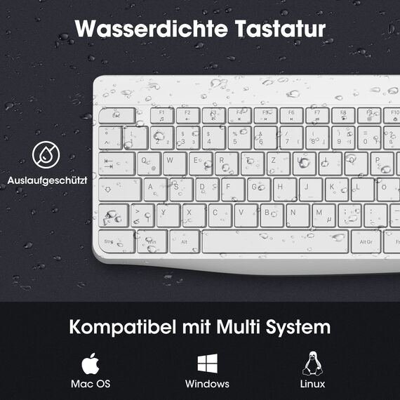 KOORUI Tastatur und Maus Kabellos, Leise Maus Tastatur Set Deutsches Layout QWERTZ mit 12 Funktionstasten 2.4 GHz Tastatur Maus Set für Windows, MacOS, Linux-Weiß