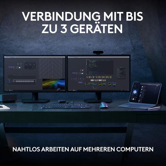 Logitech MX Keys S kabellose Tastatur, Low Profile, Fluid Quiet Typing, Programmable, Backlighting, Bluetooth, USB C Rechargeable, für Windows PC, Linux, Chrome, Mac, Deutsches QWERTZ, Pale Grey