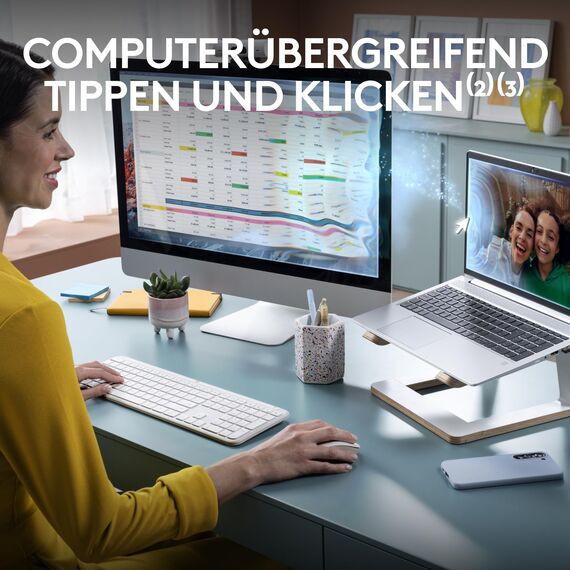 Logitech MK950 Signature Slim kabelloses Tastatur-Maus-Set, schlankes Design, leise tippen, Wechsel zwischen DREI Geräten, Bluetooth, mehrere Betriebssysteme, Windows und Mac, DEU QWERTZ-Layout, Weiß