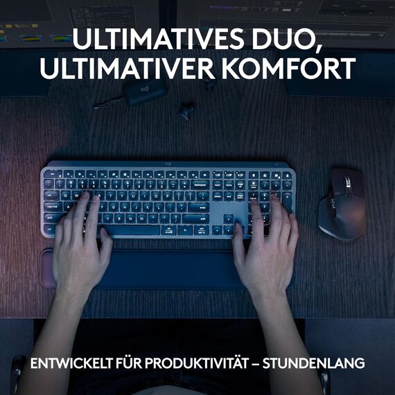 Logitech MX Keys S Combo: Leistungsstarke kabellose Tastatur und Maus mit Handablage,Customizable Illumination, Fast Scrolling,Bluetooth, für Windows/Linux/Chrome/Mac- Graphit, Deutsches QWERTZ-Layout
