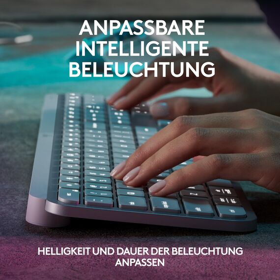 Logitech MX Keys S kabellose Tastatur, Low Profile, Fluid Quiet Typing, Programmable, Backlighting, Bluetooth, USB C Rechargeable, für Windows PC, Linux, Chrome, Mac, Deutsches QWERTZ, Pale Grey