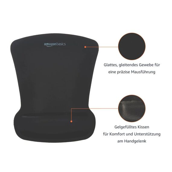 Amazon Basics Mauspad mit Gel-Handballenauflage, 20 x 25 cm, Unregelmäßig, Schwarz