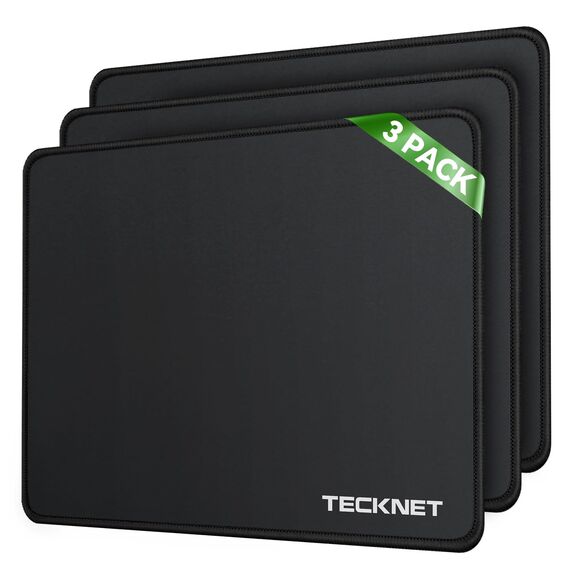 TECKNET Mauspad 3 Pack, 270 x 210 mm Gaming Mousepad mit Wasserdicht und Rutschfester Gummi für PC-Büro, Arbeit, Gaming, Studium, Laptop, Computer, Zuhause-Schwarz