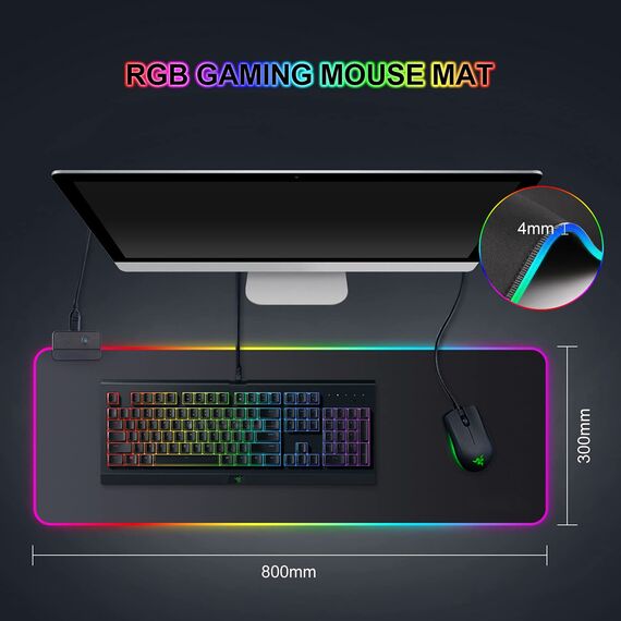 Gaming Mauspad RGB Mousepad 800x300mm XXL Gaming Mousepad groß mit 14 Beleuchtungs Modi 7 LED Farben Wasserdicht Anti Rutsch für Computer PC Professionelle Gamer, Schwarz