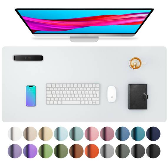 Aothia Schreibtischunterlage,Mauspad mit Leder und Rutchfeste Wildleder,Multifunktionales Office Mousepad Laptop Schreibunterlage,Tisch-Schutz Unterlage für Büro/Home(80x40cm,Kaum Grau)