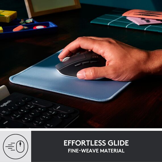Logitech Mouse Pad - Studio Series, Computer-Mauspad mit Anti-Rutsch-Gummiboden, Leichtes Gleiten, Spritzwassergeschützt, Langlebige Materialien, Tragbar, Frisches, modernes Design - Blau/Grau