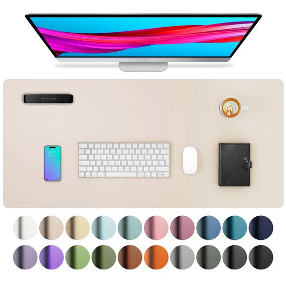 Aothia Schreibtischunterlage,Mauspad mit Leder und Rutchfeste Wildleder,Multifunktionales Office Mousepad Laptop Schreibunterlage,Tischschutz Unterlage für Büro/Home-Office(Eierschale,80x40cm)