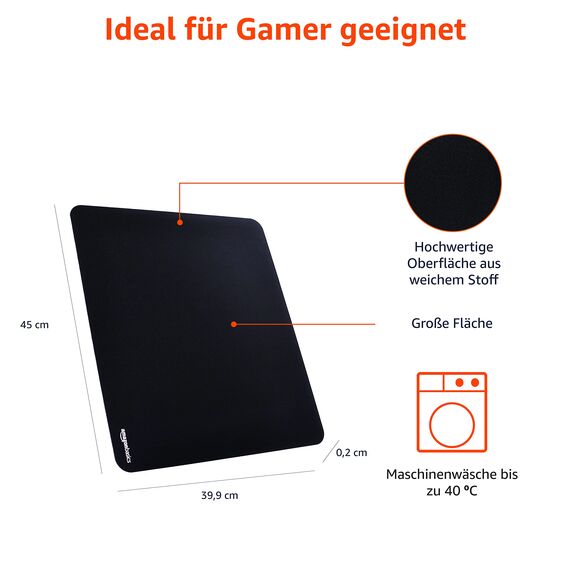 Amazon Basics - Rechteckig XXL-Gaming-Mauspad, Schwarz