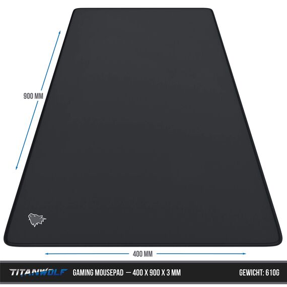 TITANWOLF - XXL Speed Gaming Mauspad Titanwolf Schwarz 900 x 400mm - XXL Mousepad - Tischunterlage Large Size - verbessert Präzision und Geschwindigkeit