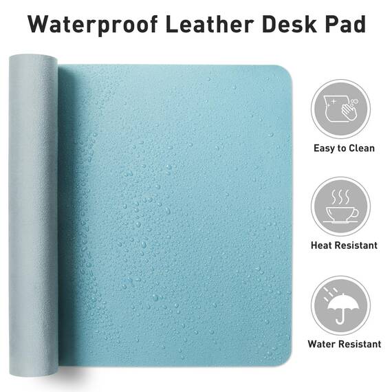 Aothia Schreibtischunterlage,PU-Leder-Schreibtischmatte,Mauspad,Rutschfester Schreibtischschutz,wasserdichter Schreibtisch-Schreibblock für Büro und Zuhause (60x35cm,Topasblau)