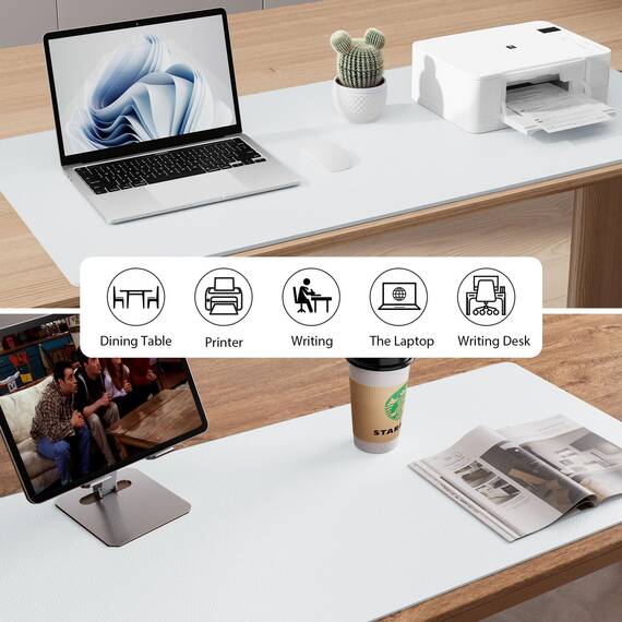 Aothia Schreibtischunterlage,Mauspad mit Leder und Rutchfeste Wildleder,Multifunktionales Office Mousepad Laptop Schreibunterlage,Tisch-Schutz Unterlage für Büro/Home(60x35cm,Kaum Grau)
