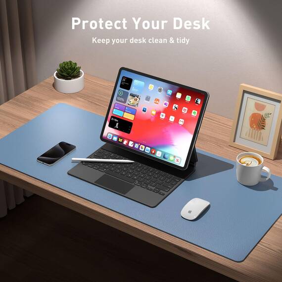 Aothia Schreibtischunterlage,Mauspad mit PU Leder und Rutchfeste Wildleder,Multifunktionales Office Mousepad Laptop Schreibunterlage,Tisch-Schutz Unterlage für Büro/Home-Office(Denim Blau,60x35cm)