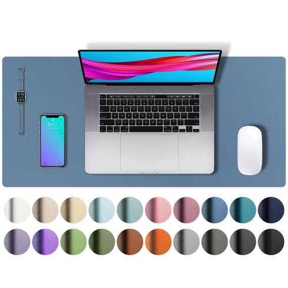 Aothia Schreibtischunterlage,Mauspad mit PU Leder und Rutchfeste Wildleder,Multifunktionales Office Mousepad Laptop Schreibunterlage,Tisch-Schutz Unterlage für Büro/Home-Office(Denim Blau,60x35cm)