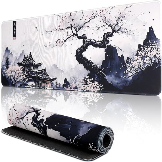 shangtushunli Japanische Weiße Mauspad, Große Kirschblüte Schreibtisch Matte, Anime Gaming Tastatur Matte, Rutschfeste Gummibasis, Großer Erweiterter Schreibtisch Schutz Für Home Office1