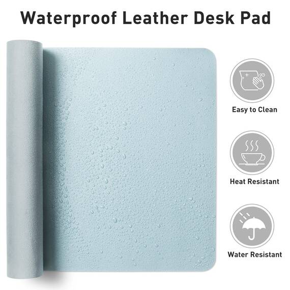 Aothia Schreibtischunterlage,PU-Leder-Schreibtischmatte,Mauspad,Rutschfester Schreibtischschutz,wasserdichter Schreibtisch-Schreibblock für Büro und Zuhause(60x35cm, Baby Blau)