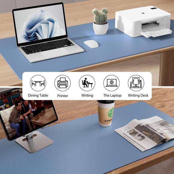 Aothia Schreibtischunterlage,Mauspad mit PU Leder und Rutchfeste Wildleder,Multifunktionales Office Mousepad Laptop Schreibunterlage,Tisch-Schutz Unterlage für Büro/Home-Office(Denim Blau,60x35cm)