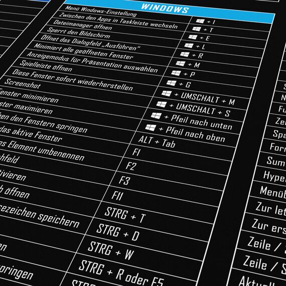 TITANWOLF - XXL Speed Gaming Mauspad 900 x 400mm - Excel Windows Outlook Word Shortcut Tastenkürzel auf DEUTSCH - Schwarz