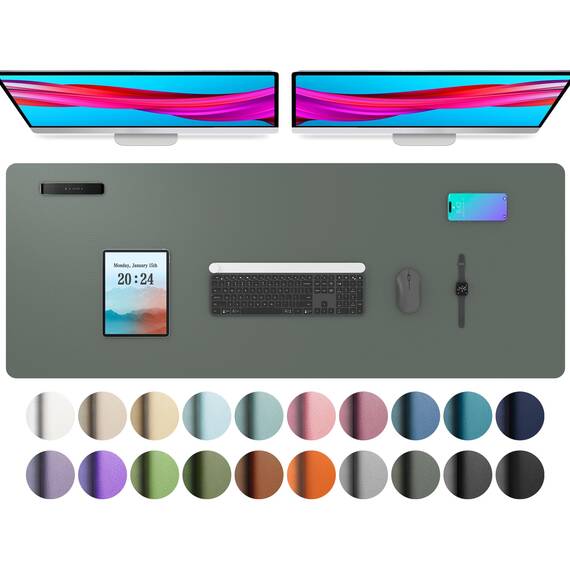 Aothia Schreibtischunterlage,Mauspad mit PU Leder und Rutchfeste Wildleder,Multifunktionales Office Mousepad Laptop Schreibunterlage,Tisch-Schutz Unterlage für Büro/Home(Dschungel Grün,122x43cm)