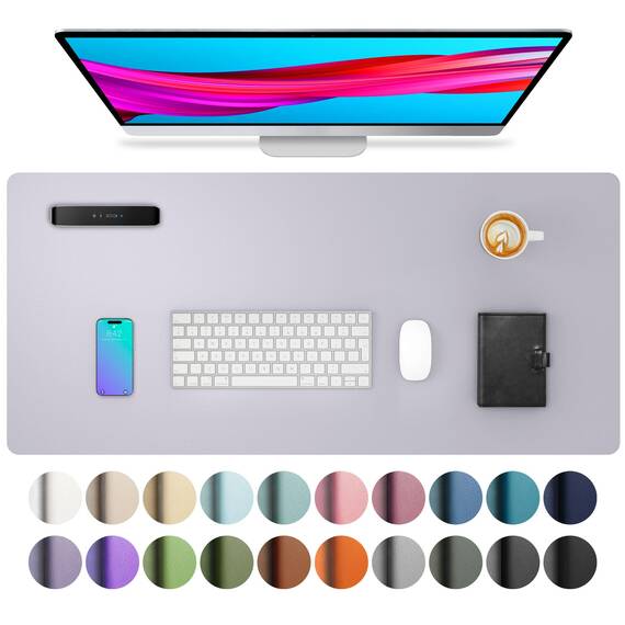 Aothia Schreibtischunterlage,Mauspad mit Leder und Rutchfeste Wildleder,Multifunktionales Office Mousepad Laptop Schreibunterlage,Tischschutz Unterlage für Büro/Home-Office(Lavendel rauchig,80x40cm)